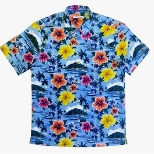 Tommy Bahama‎ Mens Large Hibiscus Vista Silk Blend Camp Shirt Blue Sky NWT